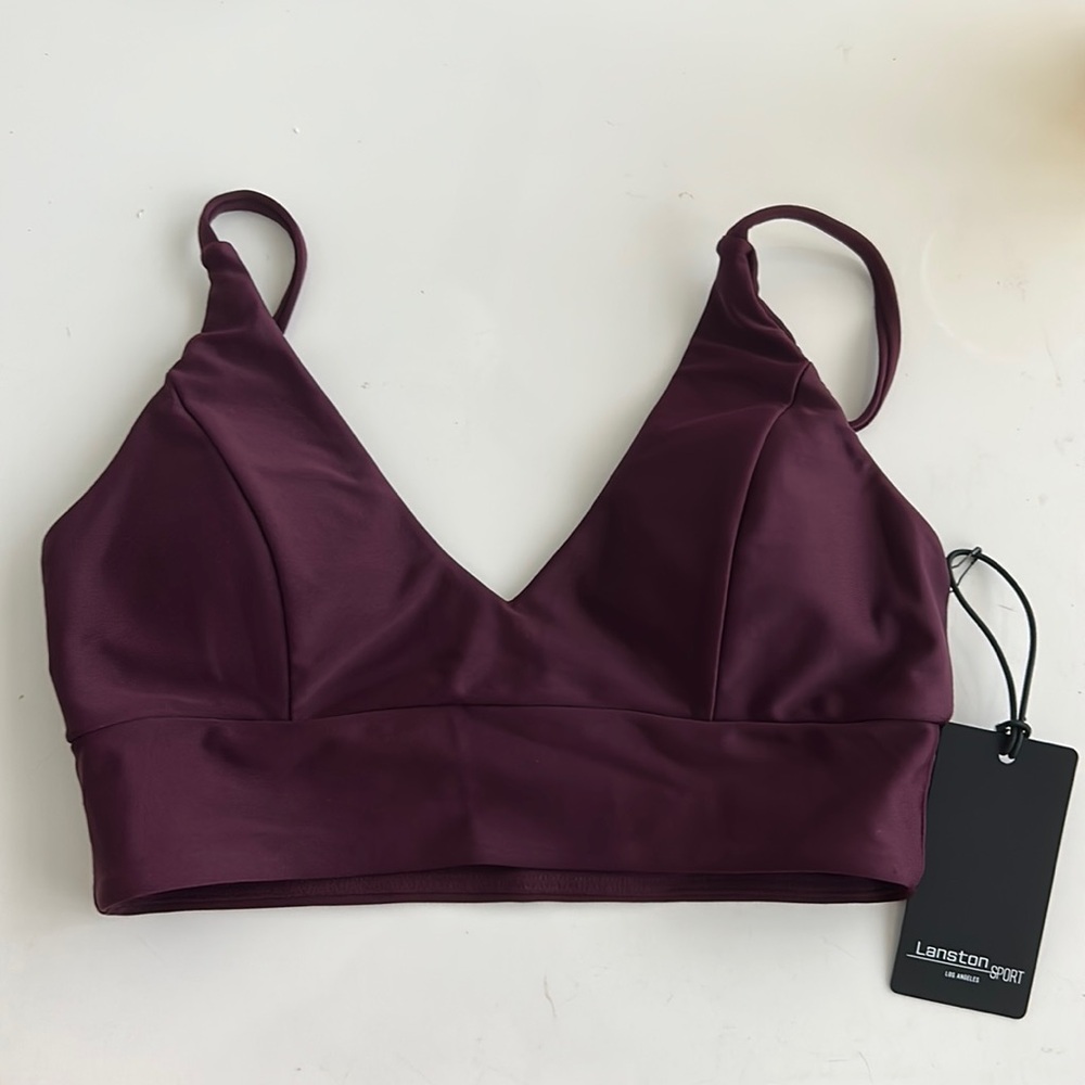 Lanston Sport Dark Purple Galaxy V-neck Sports Bra NWT